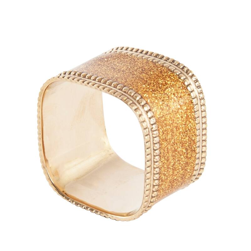 Sparkling Square Design Napkin Rings (Set of 4) - Gold - Set of 4