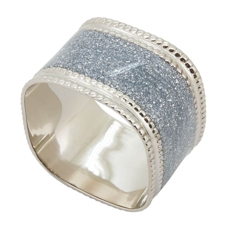 Sparkling Square Design Napkin Rings (Set of 4) - Silver - Set of 4