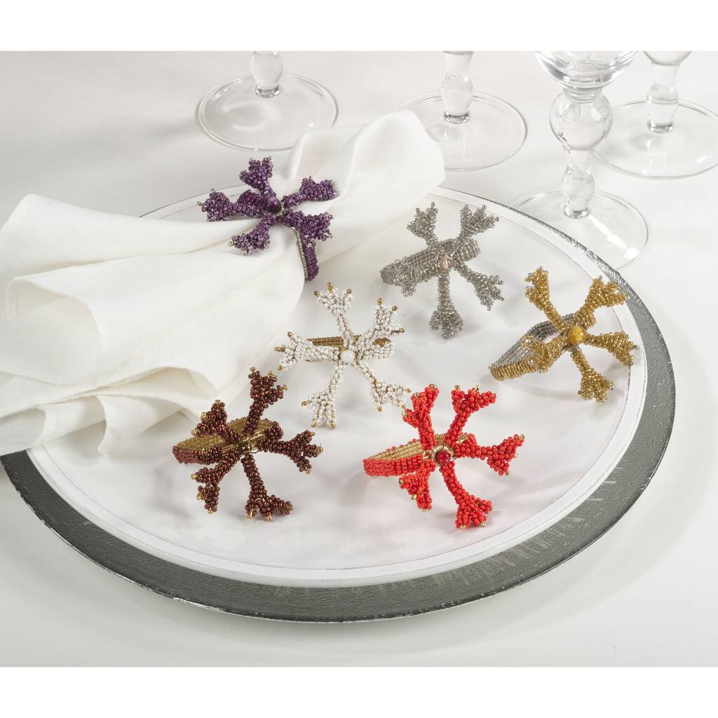 Beaded Coral Napkin Rings (Set of 4)