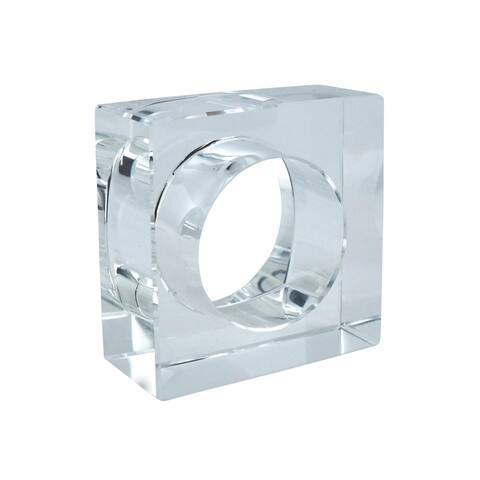 Square Block Design Crystal Glass Napkin Ring (Set of 4)