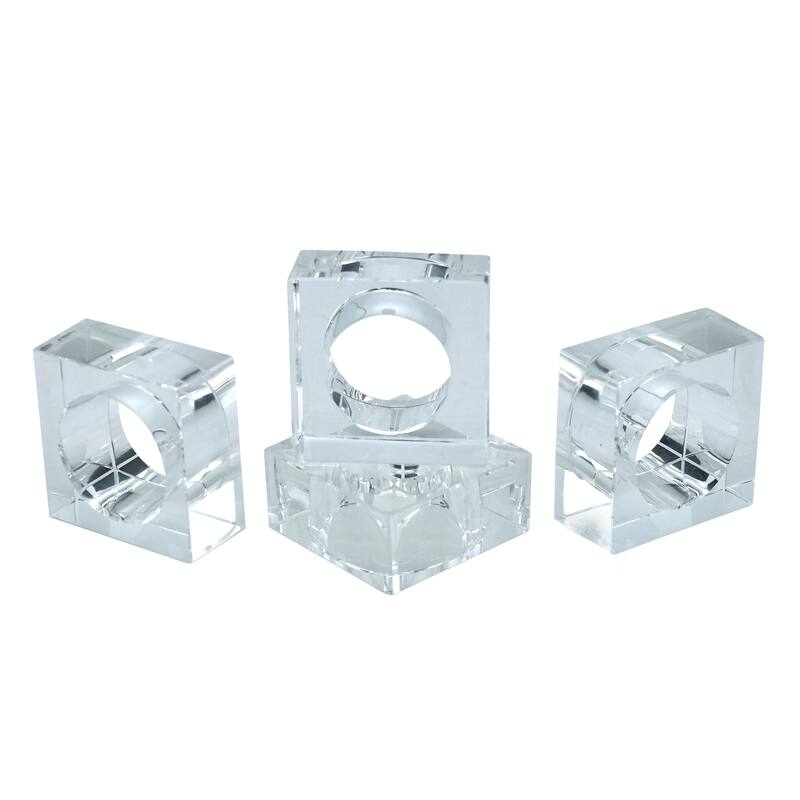 Square Block Design Crystal Glass Napkin Ring (Set of 4)