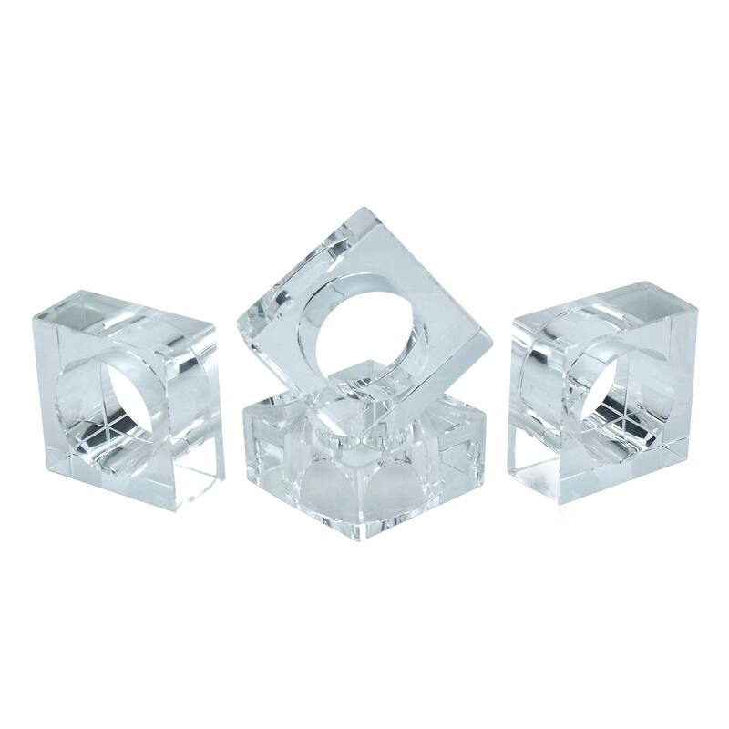Square Block Design Crystal Glass Napkin Ring (Set of 4)