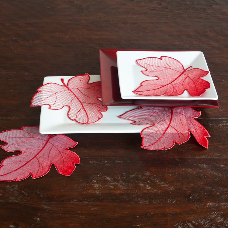 Leaf Design Crimson Doilies (Set of 4)