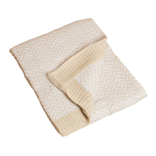 slide 1 of 1, Saro Natural Herringbone Baby Blanket