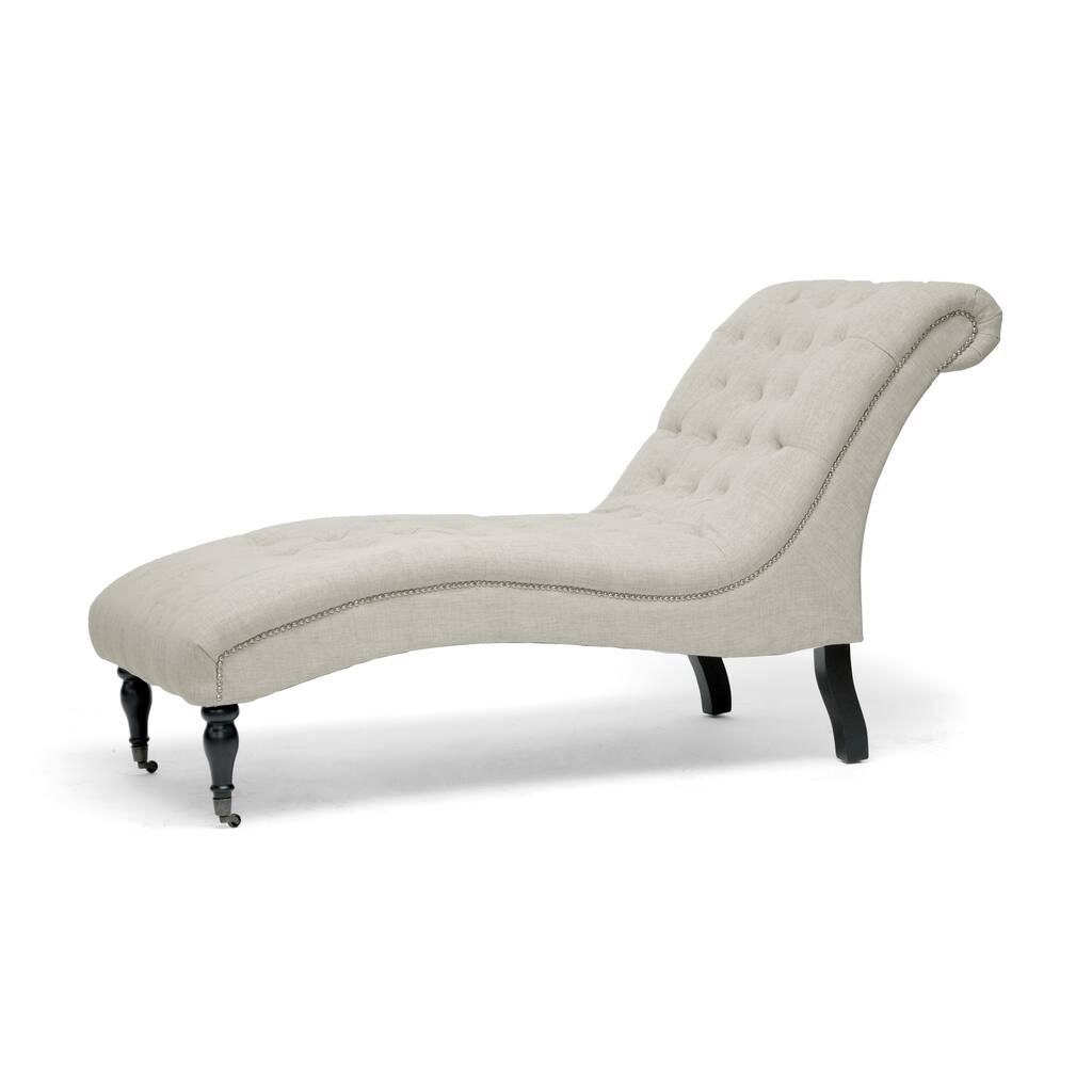 Amelia Beige Linen Victorian Chaise Lounge