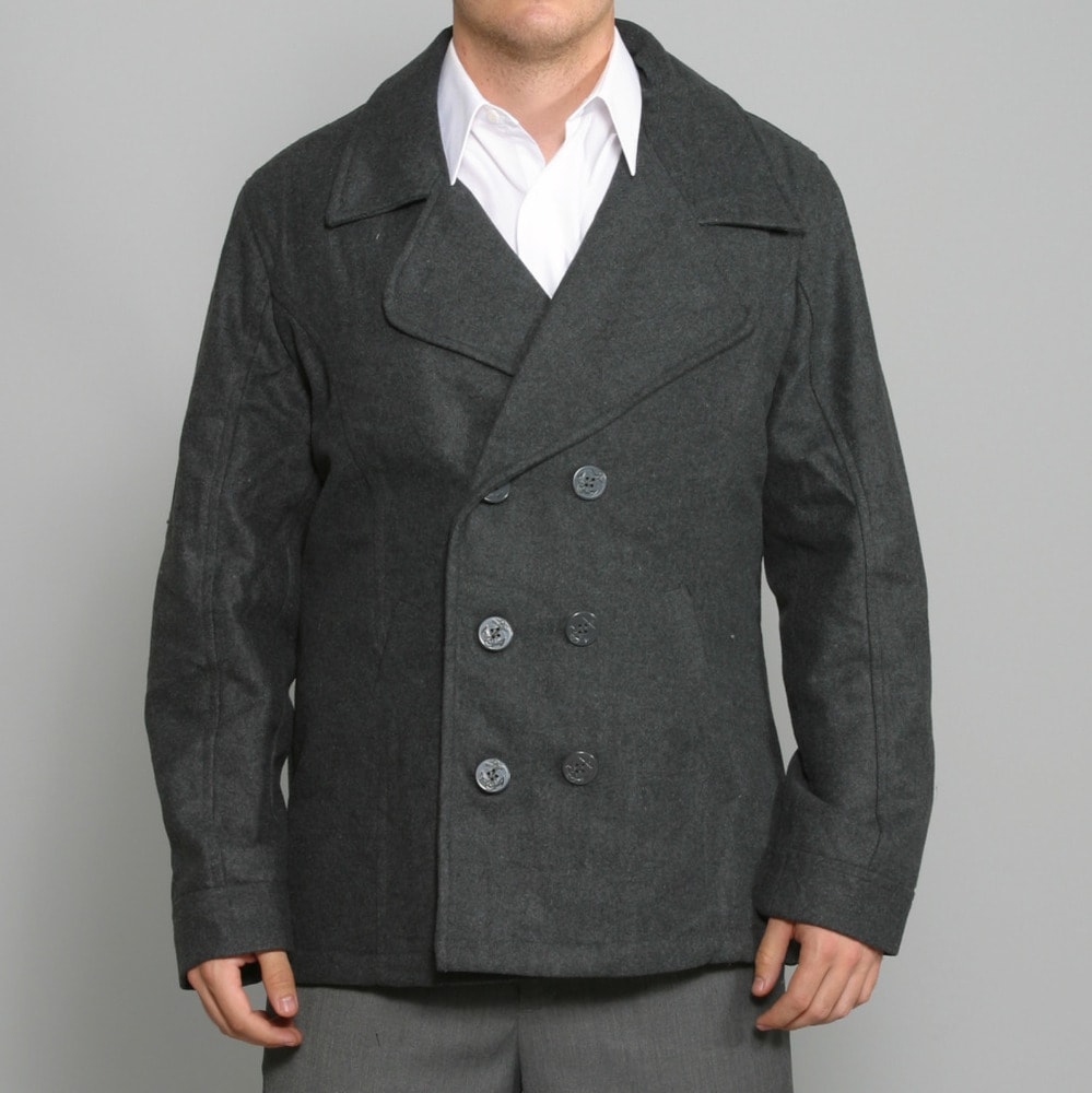 Sportier Men's Charcoal Military Style Wool Coat - Overstock - 7480670