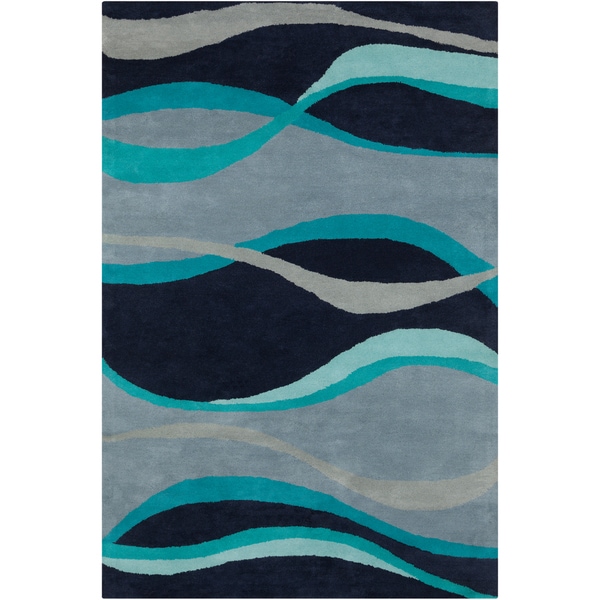 Hand tufted Flash Shaggy 658 Abstract Color Block Blue Shag Rug (5 x