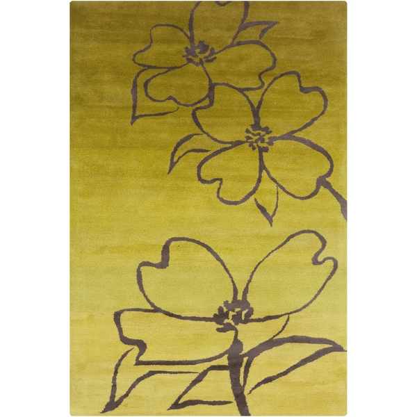 Allie Handmade Floral Green/Yellow Wool Rug (5 x 76)