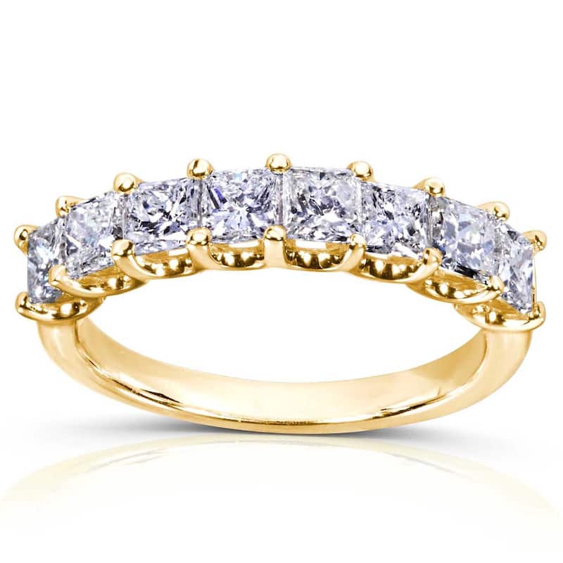 Annello by Kobelli 14k Gold 1 1/2ct TDW Princess Diamond Wedding Band - 4 - Yellow
