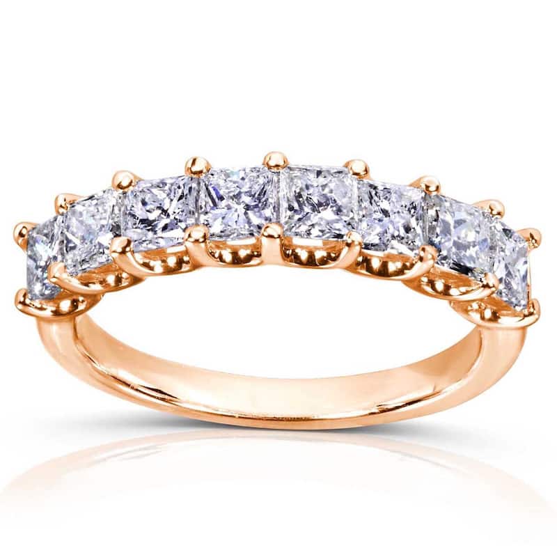 Annello by Kobelli 14k Gold 1 1/2ct TDW Princess Diamond Wedding Band - 4 - Rose