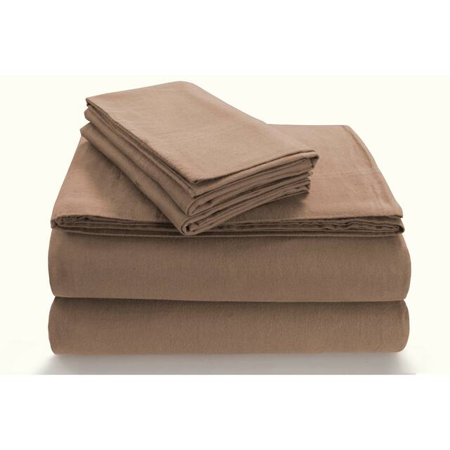 170-GSM Cozy Flannel Solid Extra Deep Pocket Bed Sheet Set - Full - Cashmere