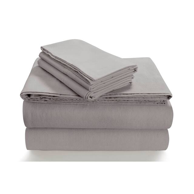 170-GSM Cozy Flannel Solid Extra Deep Pocket Bed Sheet Set - Full - Platinum