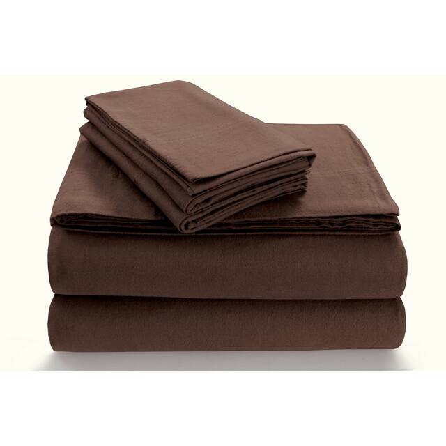 170-GSM Cozy Flannel Solid Extra Deep Pocket Bed Sheet Set - King - Chocolate