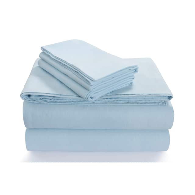 170-GSM Cozy Flannel Solid Extra Deep Pocket Bed Sheet Set - Queen - Sky Blue
