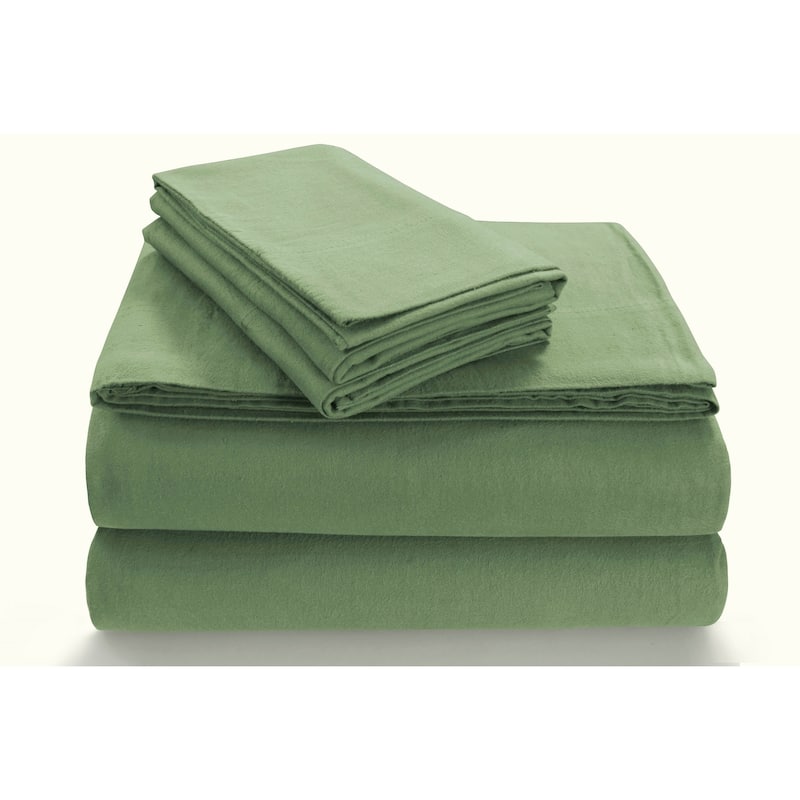 170-GSM Cozy Flannel Solid Extra Deep Pocket Bed Sheet Set - King - Green