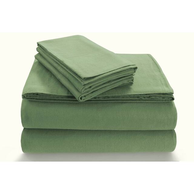 170-GSM Cozy Flannel Solid Extra Deep Pocket Bed Sheet Set - Twin - Green