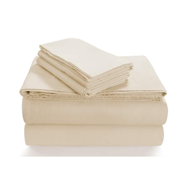 170-GSM Cozy Flannel Solid Extra Deep Pocket Bed Sheet Set - Full - Ivory