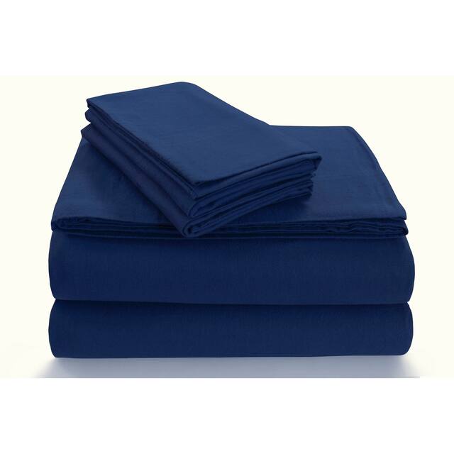170-GSM Cozy Flannel Solid Extra Deep Pocket Bed Sheet Set - Full - Dark Blue