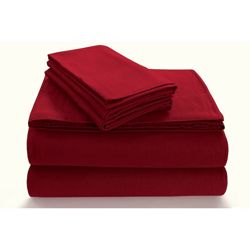 170-GSM Cozy Flannel Solid Extra Deep Pocket Bed Sheet Set - King - Deep Red