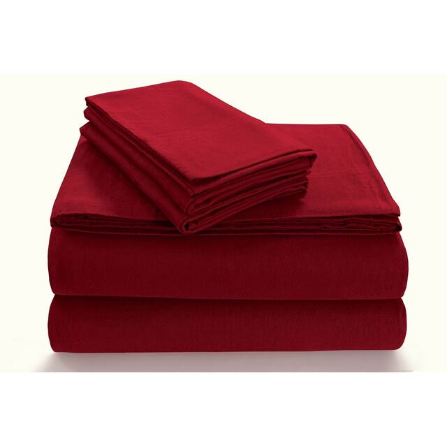 170-GSM Cozy Flannel Solid Extra Deep Pocket Bed Sheet Set - King - Deep Red