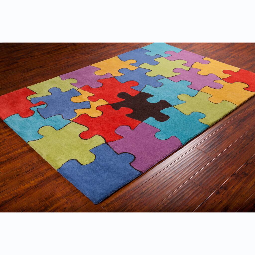 Allie Handmade Colorful Jigsaw Puzzle Wool Rug