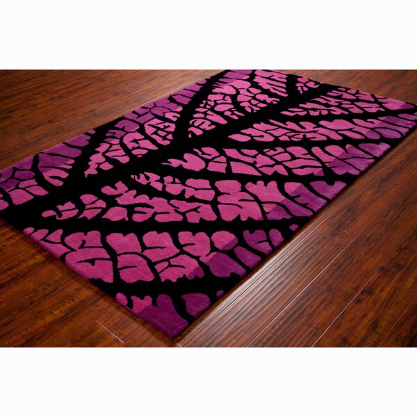 Allie Handmade Floral Pink Wool Rug - 5' x 7'6