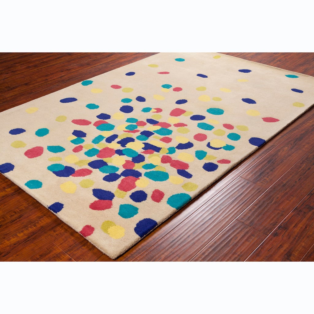 Allie Handmade Abstract Beige Wool Rug - 5' x 7'6"