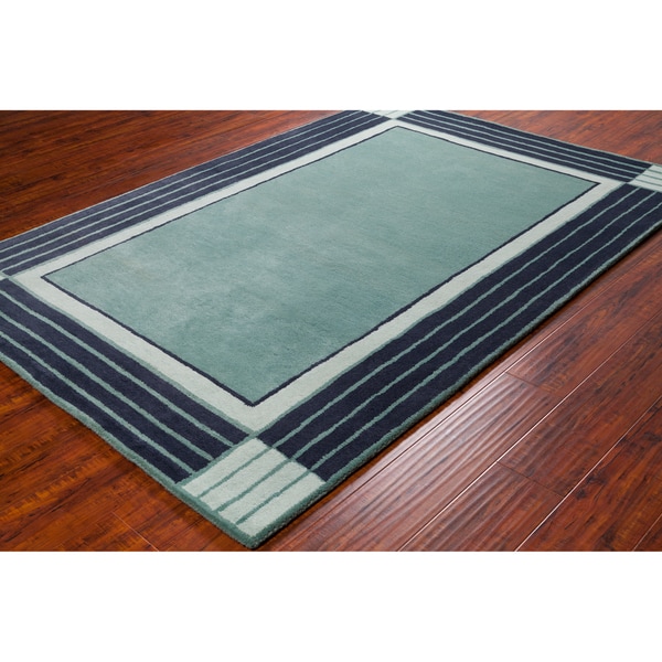 Allie Handmade Blue Border Wool Rug - 5' x 7'6