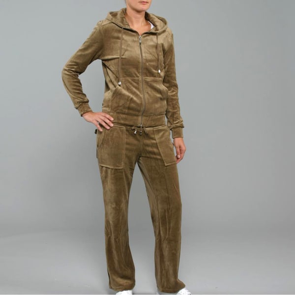 Breezy Womens 2 Piece Velour Track Set in Coffee  