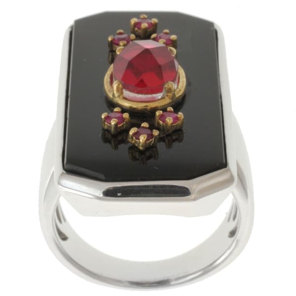 Michael Valitutti Two tone Black Onyx, Red Quartz and Ruby Ring Michael Valitutti Gemstone Rings