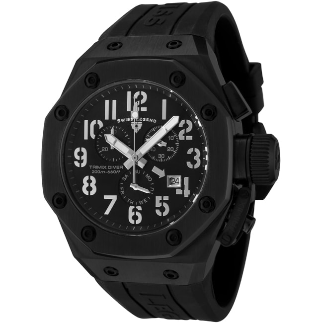 Swiss Legend Mens Trimix Diver Black Silicone Watch