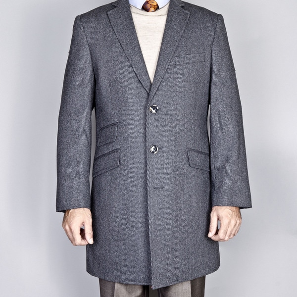 Gray Herringbone Wool/Cashmere Blend Single Breasted Carcoat Coats