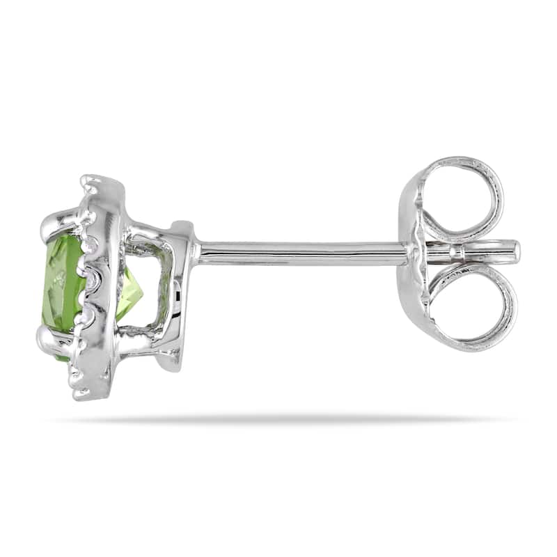 Miadora Sterling Silver Peridot and Diamond Stud Earrings (G-H, I1-I2)