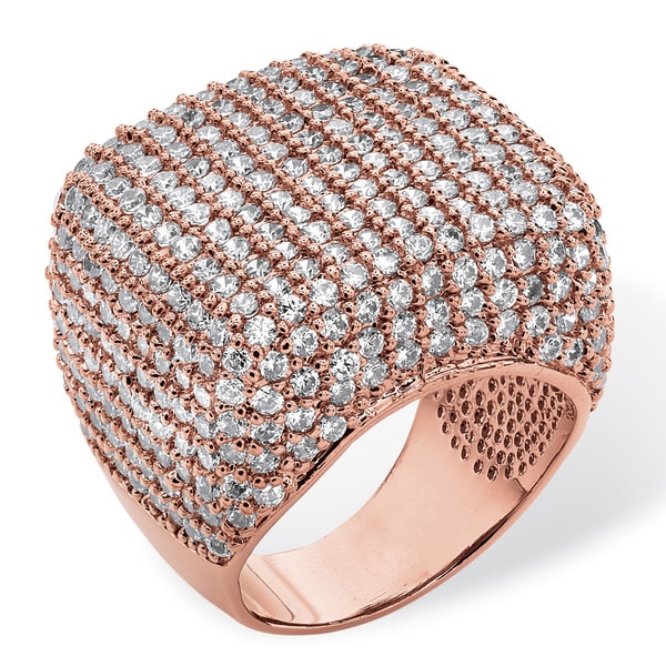 PalmBeach 6.76 TCW Round Cubic Zirconia Pave Dome Ring Rose Gold-Plated Glam CZ
