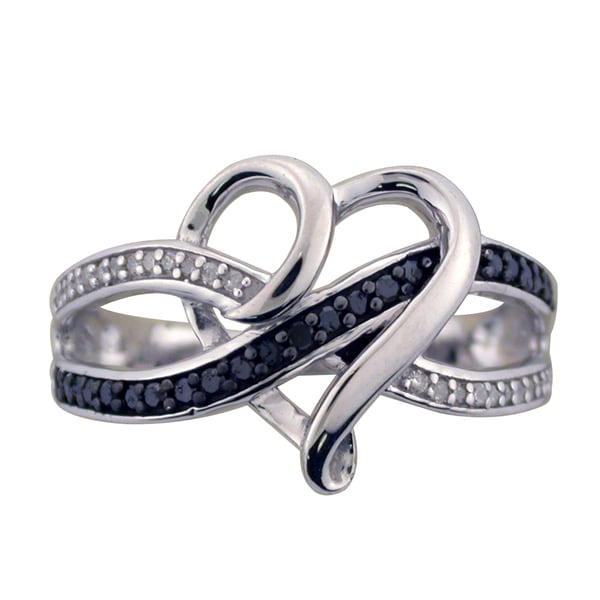 Sterling Silver 1/5ct TDW Black and White Diamond Heart Ring (H I, I2 I3) Diamond Rings