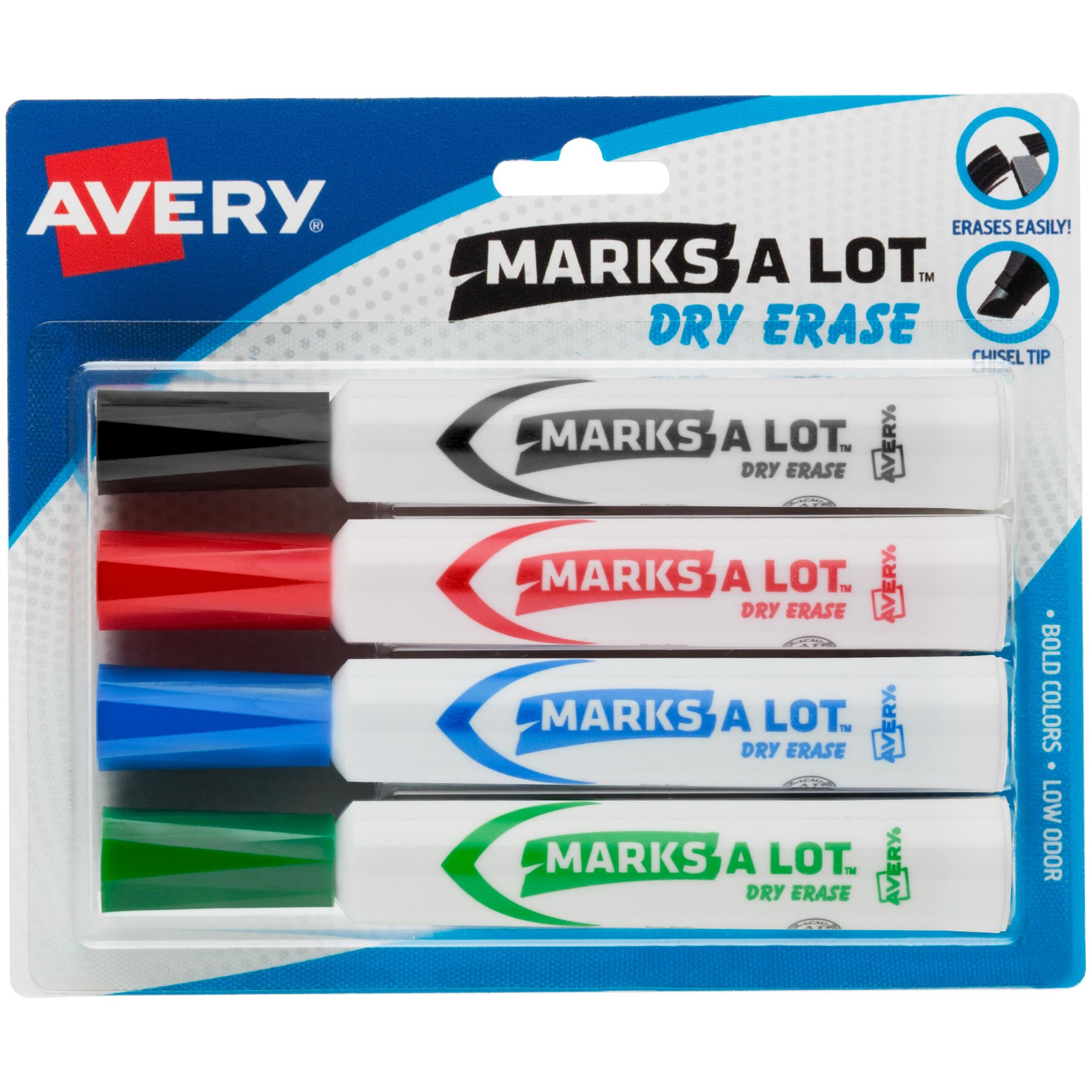 Marks A Lot Low Odor Chisel Tip Assorted Dry Erase Markers (Set of 4