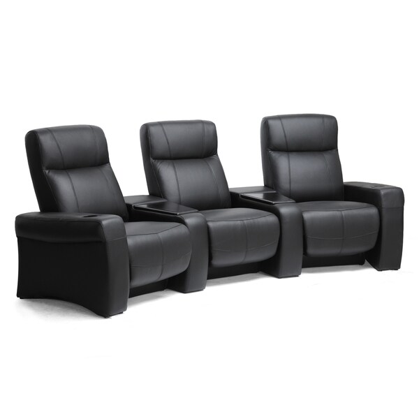 Spotlight Black Leather Home Theater 3-seater Recliners - Overstock - 7485001