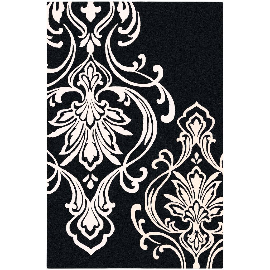 Hand-tufted Coward Black Damask Pattern Wool Area Rug - 2' x 3'