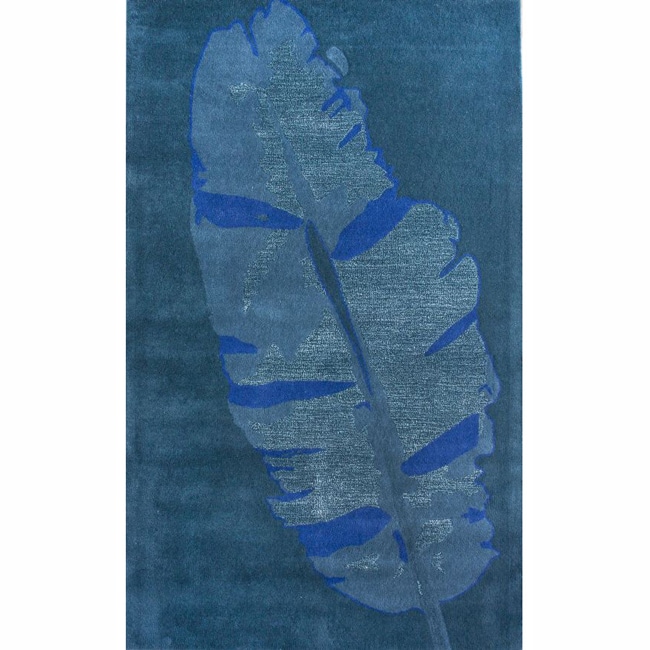 Nuloom Handmade Blue Leaf Wool Rug