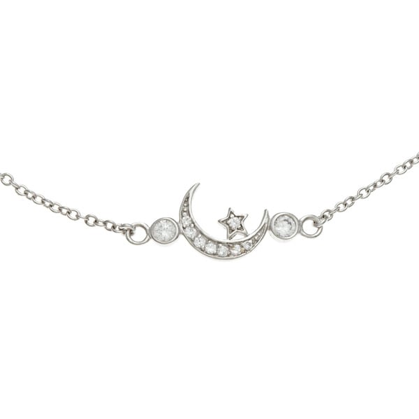 La Preciosa Sterling Silver CZ Star and Crescent Moon Necklace
