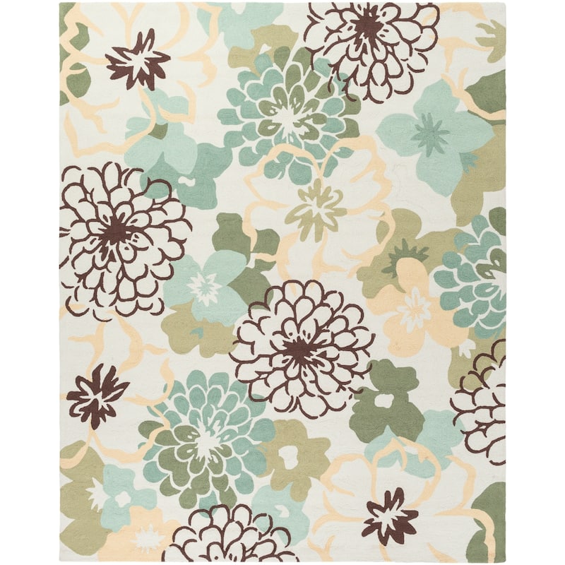 Hand-hooked Farmington Green Area Rug - 8' x 10'/Surplus - Fern Green/Cream - Rectangle