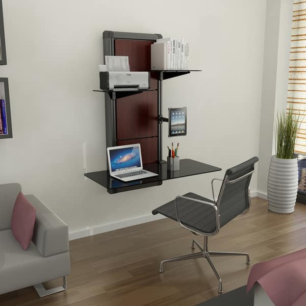 slide 2 of 4, EVO Cherry Finish Wall Mount Desk