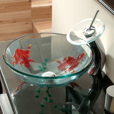 CAE Tempered Glass Bathroom Sink and Faucet