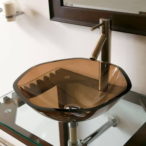 CAE Tempered Glass Vessel Sink with Faucet Set