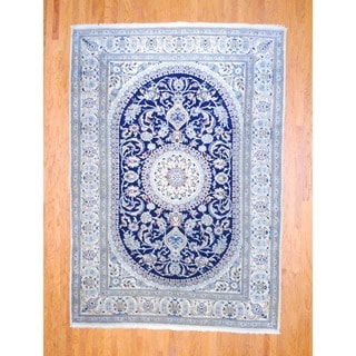 Persian Hand knotted Nain Navy/ Ivory Wool Rug (8 x 114)