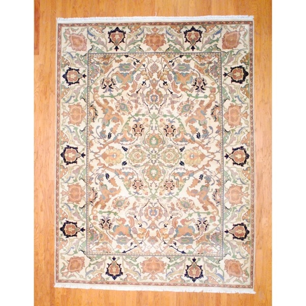 Shop Indo Handknotted Oushak Ivory/ Green Wool Rug (9' x 12') Free