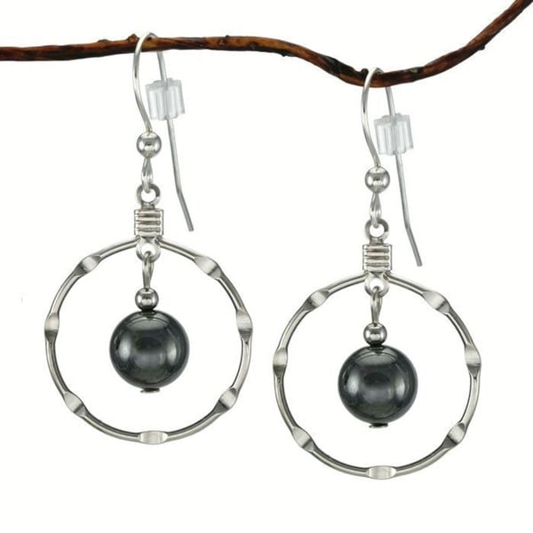 Jewelry by Dawn Hematite Silver Hoop Earrings