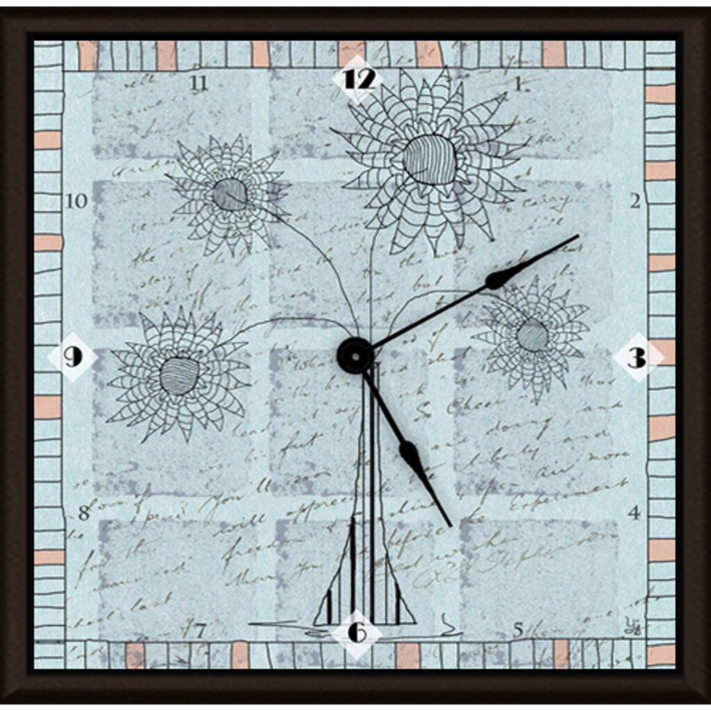 Ankan 'Outline Floral Blue' Framed Clock Art