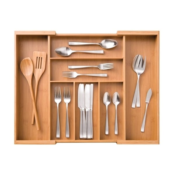 Home Basics White and Grey Large Cutlery Tray with Rubber Liner Bed