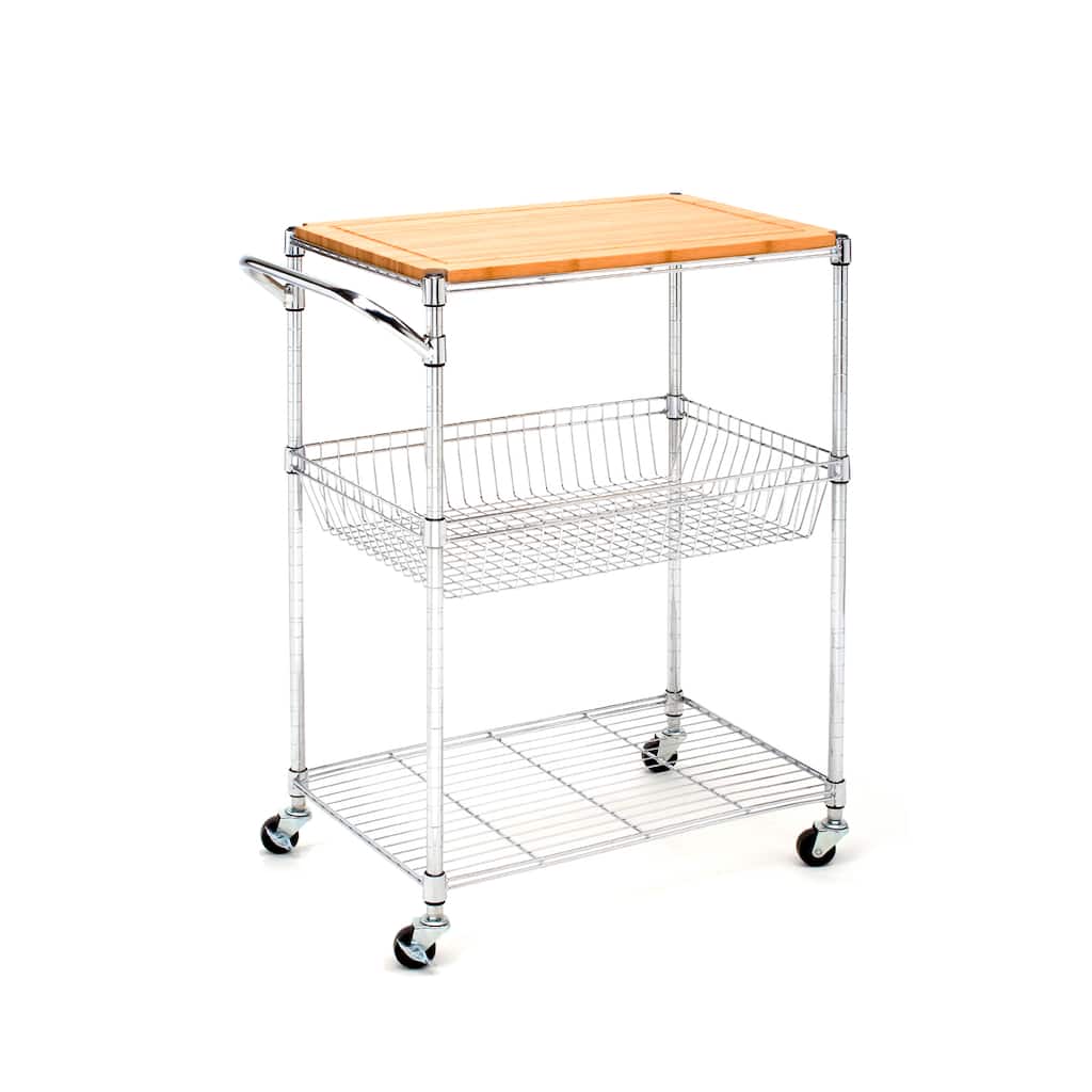 Seville Classics Kitchen Utility Cart with Bamboo Top